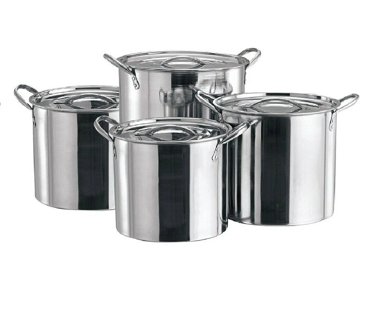 4PC SET DEEP STAINLESS STEEL SOUP POT STOCKPOT BOILING CATERING CASSEROLE