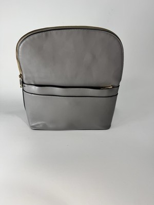 A New Day Gray Leather Backpack with gold zipper