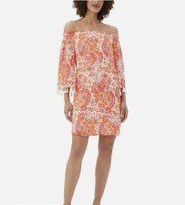 NWT TRINA TURK AMARIS Orange Tassel Off The Shoulder MINI DRESS SIZE M $328