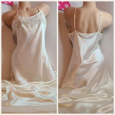 VTG Madison Studio Bridal Beaded Satin Maxi Slip Dress Chemise Size M