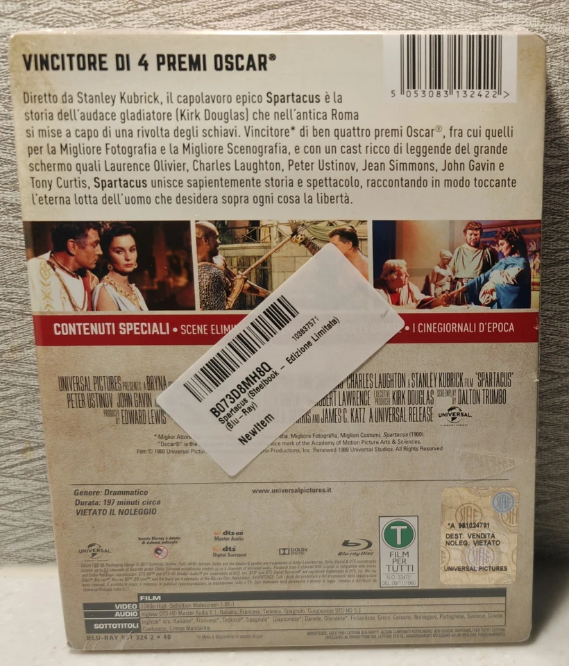 Spartacus -Blu Ray -Steelbook - Italian Import Region B - Brand New Sealed  - Image 3 of 3
