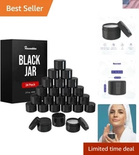 24 Pack 2 oz Round Blue Glass Cosmetic Jars with Inner Liners and Black Lids,...