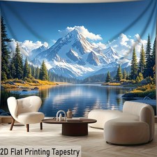 1pc Extra Large White Snow Mountain Lake Forest Tapestry - 2D Flat Printing Poly