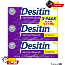 Desitin Maximum Strength Baby Diaper Rash Cream 40 Zinc Oxide 14.4oz, 3 Tubes
