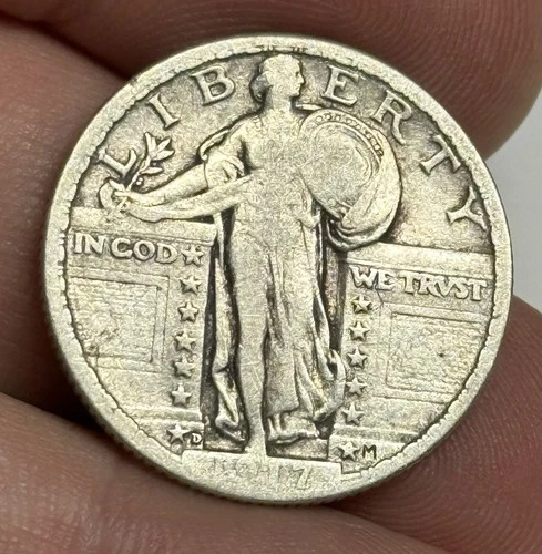 VG 1917-D Type 2 Standing Liberty Quarter, U.S. 25c Coin With Stars