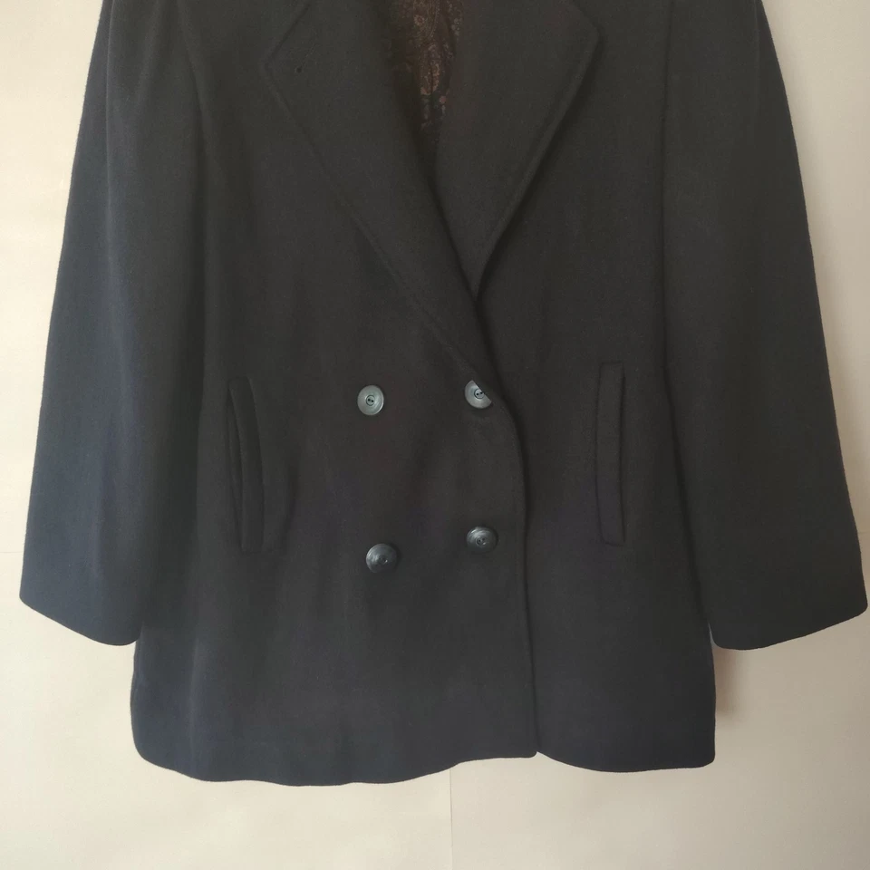 Abrigo Guisante De Colección Escena Internacional Para Mujer Lana Talla 13/14 Clásico Azul Marino Academia Foto 3 de 4