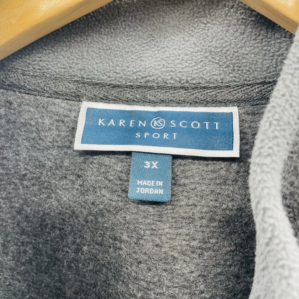 Chaleco polar Karen Scott Sport para mujer talla grande 3X cremallera frontal techo cero en gris Foto 4 de 4