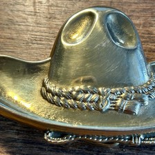 VINTAGE 1980 Solid Baron Brass COWBOY HAT POLISHED BELT BUCKLE Taiwan 6186 EUC