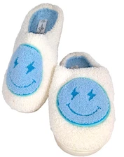 Sole Mates Shoes Womens Size 9/10 Ivory Sherpa Smiley Face Slipper Mules Cozy