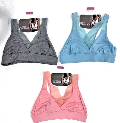 SECRET TREASURES WOMENS LARGE BRA BRALETTE GREY TURQUOISE OR PEACH NEW WITH TAGS