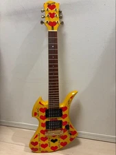 FERNANDES BURNY Yellow Heart Jr hide model mini guitar