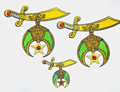 Shriner Sword Symbol Embroidered Patch Lot   2 Large 1 Small   Cut-Out Style
