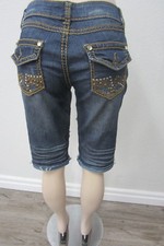 NICE Womens Rue 21 Dark Wash Distressed Denim Bermuda Shorts Size 9/10 x 13"L