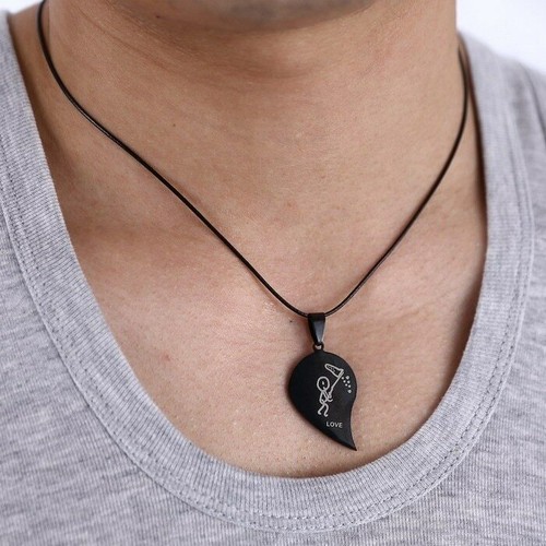 Collana Uomo Donna 2 in 1 Love Fidanzati Amiche del Cuore in Acciaio - Foto 17 di 18