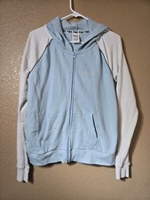 VS Victoria  s Secret PINK Full Zip Hoodie Sky Blue White Women's LARGE
