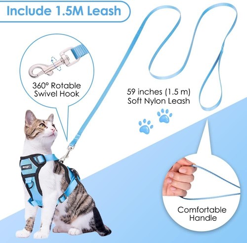 Arnes Gato Antiescape, Arnés para Gato Ajustable con Correa de 150cm, Chaleco - Imagen 5 de 8