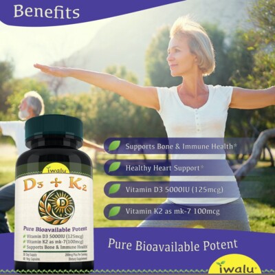 Vitamina D3 5000 UI, Salud Ósea e Inmunidad con Vit. D3 y K2 Envio Gratis USA