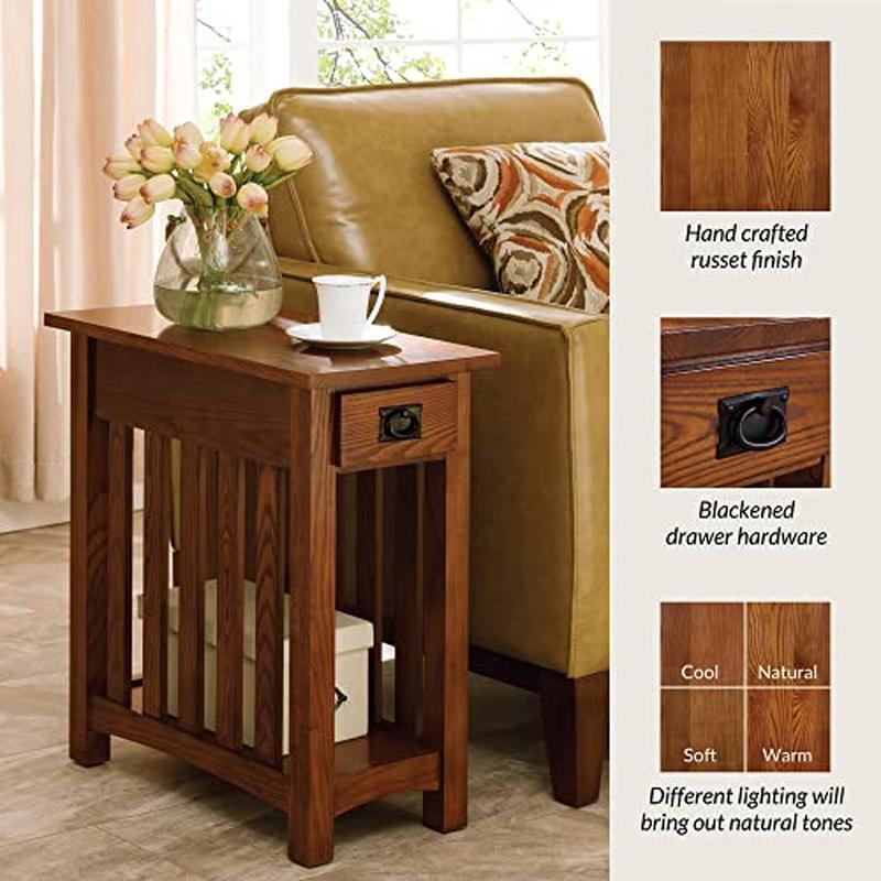 Solid Wood Narrow End Table W/ Drawer Mission Design Living Room