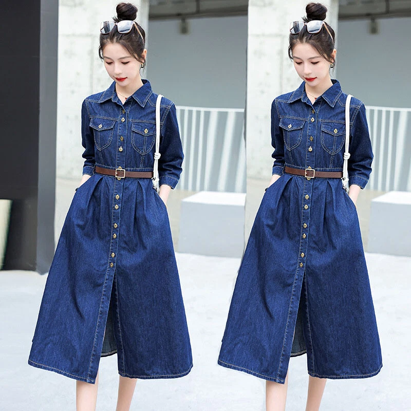 Denim Dress Spring Autumn Women Fashion Dresses Long Sleeve Ovversize  Clothing Woman Drawstring Loose Vestido Midi Casual | Fruugo BE