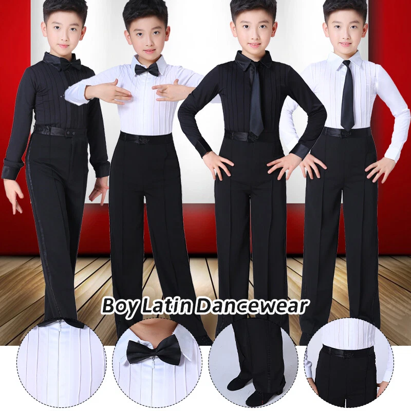 Boys Latin Dance Shirt Pants Suit Ballroom Practice Tango Competition Dance Wear - Image 2 of 4