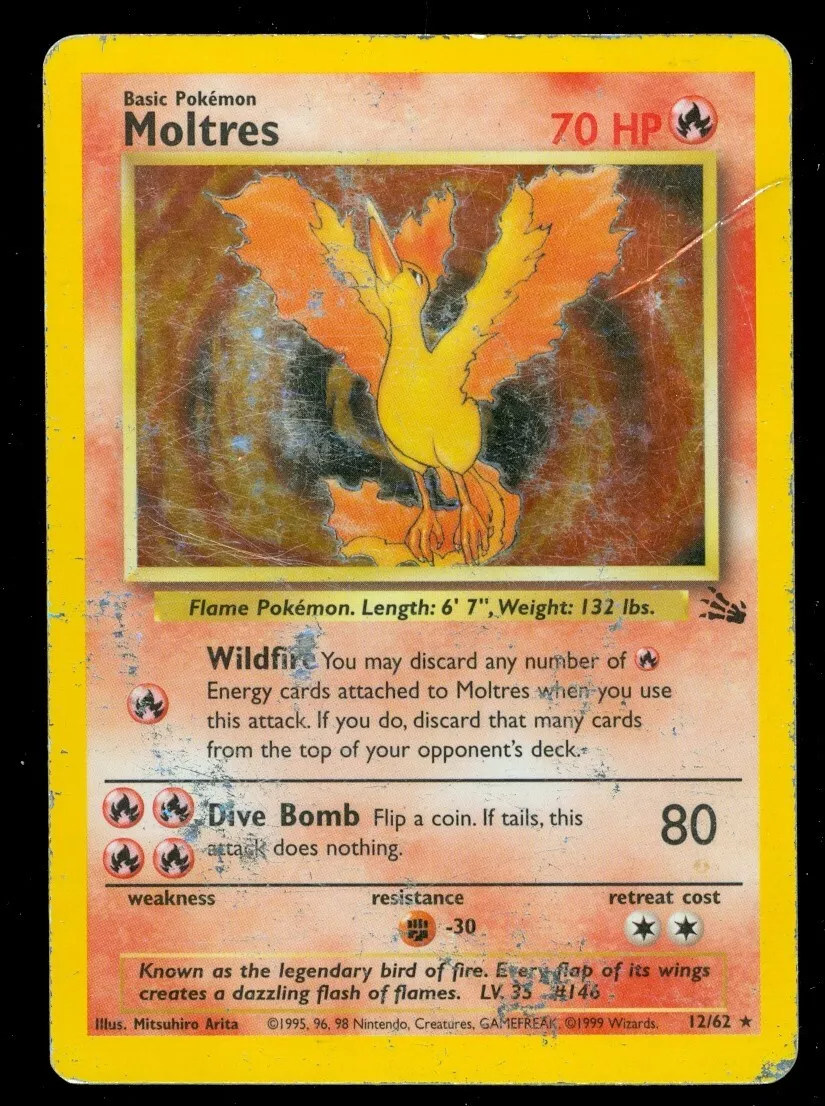 MOLTRES 12/62 Fossil Set Holo Pokemon Card Exc / 