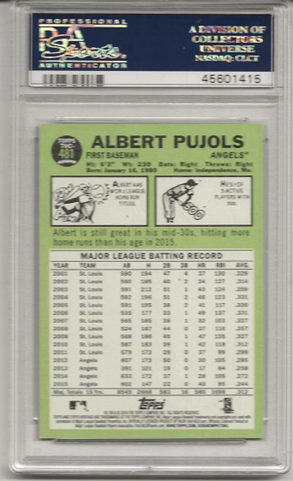 2016 TOPPS HERITAGE CHROME #481 ALBERT PUJOLS, PSA 10 GEM MINT, PURPLE REFRACTOR - Image 2 of 2