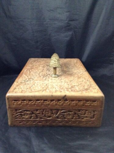 Japanese Carved Wood Box Tea Container Vintage Trinket Box with Ornate Handle - Picture 3 of 12