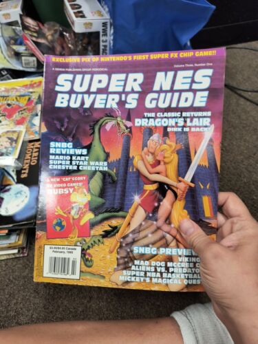 Super NES Buyer's Guide Video Game Magazine February 1993 Dragon's Lair Bubsy - Afbeelding 1 van 2