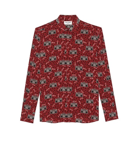 SAINT LAURENT Long Sleeve Shirt, Size 38, Wool, CRM, All-Over
