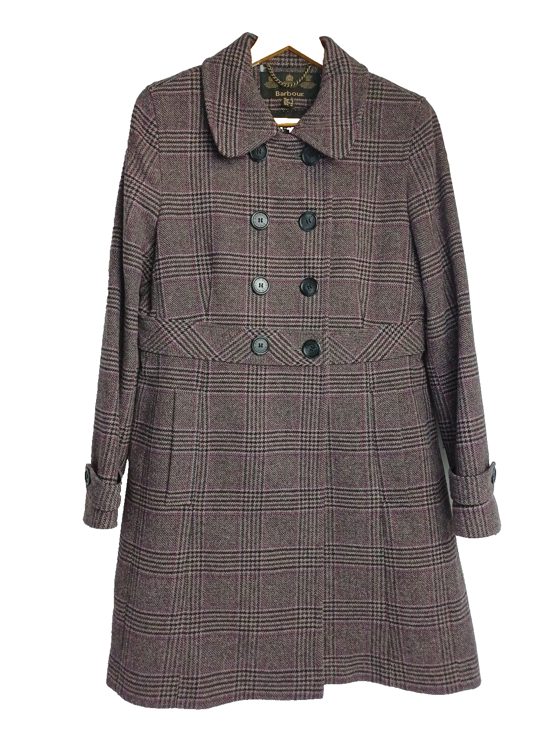 Vintage Barbour Ladies Wool Tweed Coat UK 12 / 38 Plaid Check Double Breasted