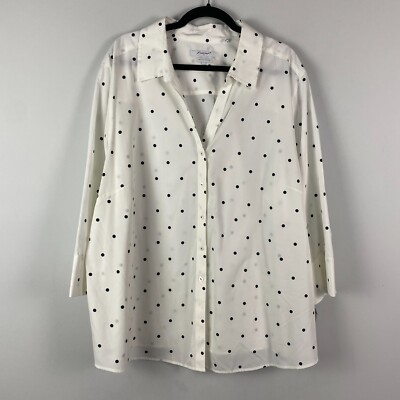 Foxcroft Heritage Non Iron Button Up Shirt Size 24W Shaped Fit Black Polka Dot