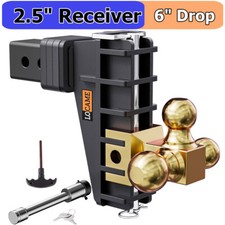 Adjustable Trailer Hitch 2.5 Receiver 6 Drop Hitch Tri-ball 18500 Lbs Towing