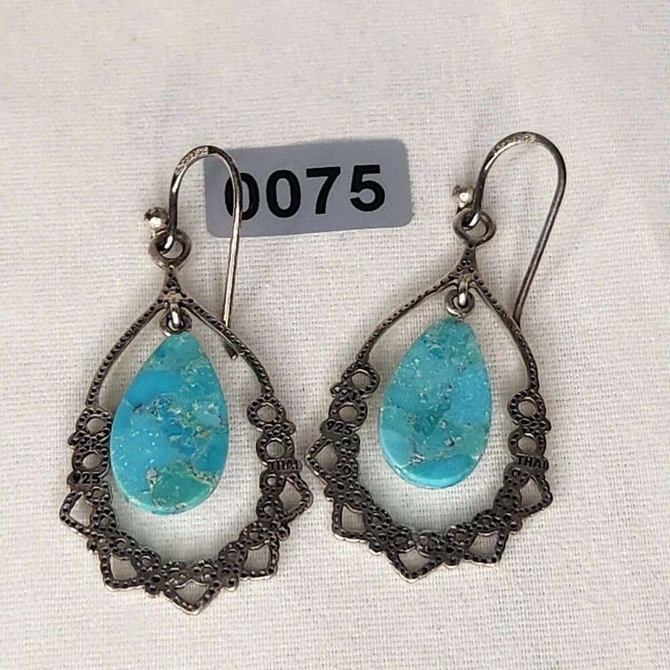 Studio Barse Southwestern 925 Sterling Silver and Turquoise Teardrop Earrings Foto 3 de 4