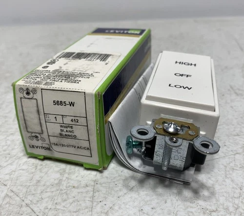 Leviton 5685-W Single-Pole 3-Speed Fan Control White 15A 120/277V