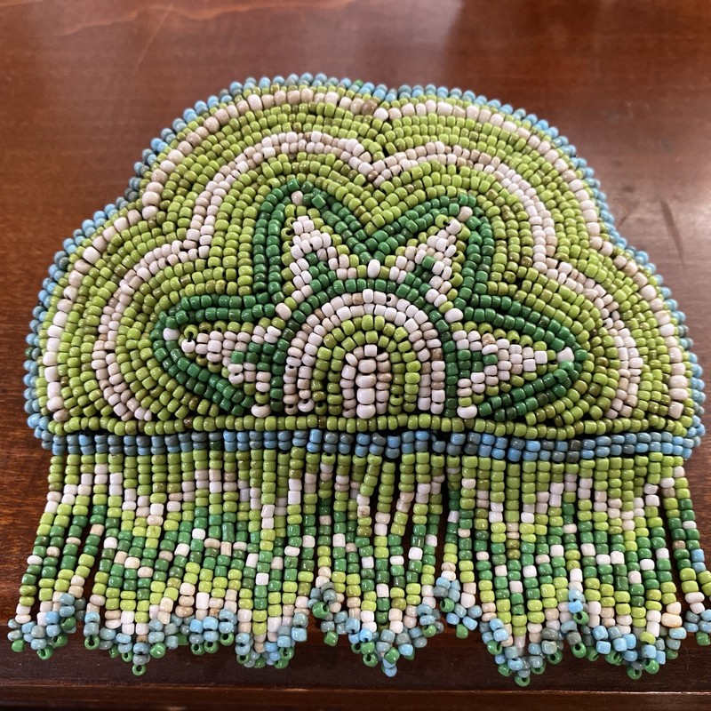 Beaded Rain Cloud Barrette Clip Native American Cree Blue Green White Hair Decor