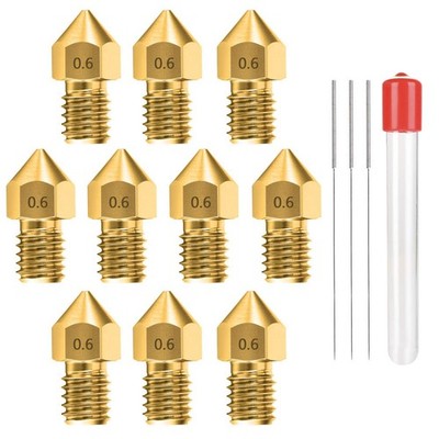 0.6MM MK8 Ender 3 Nozzles 10 pcs 3D Printer Brass 0.6 mm, 