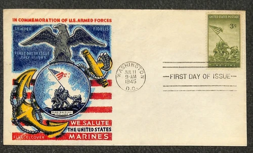 USA 929 STAMP IWO JIMA WASHINGTON DC FLUEGEL FDC FIRST DAY COVER 1945