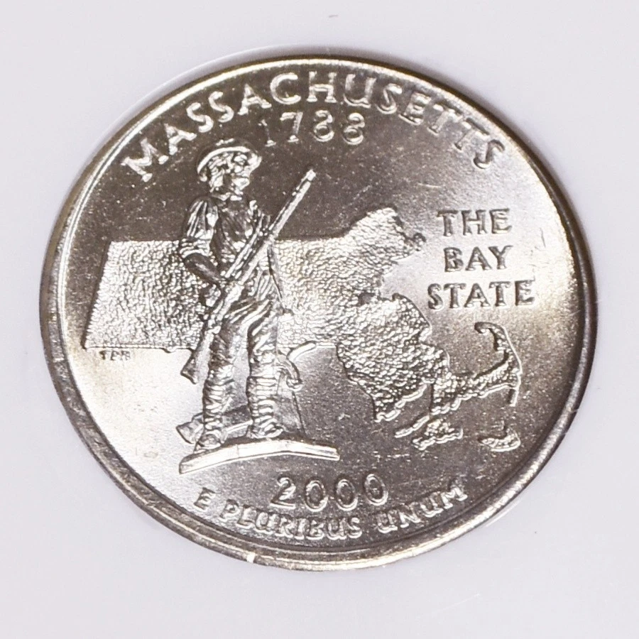 2000-P 25c Massachusetts State Quarter - NGC MS64 Partial Collar Mint Error - Image 2 of 4