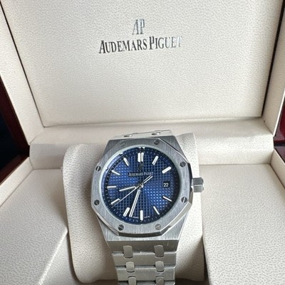 Audemars Piguet Royal Oak Blue Dial Date Stainless Steel Bracelet Watch w/ Box