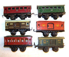 Lot of 6 Old Karl Bub Gauge 0 Tin Passenger & Luggage Wagons
