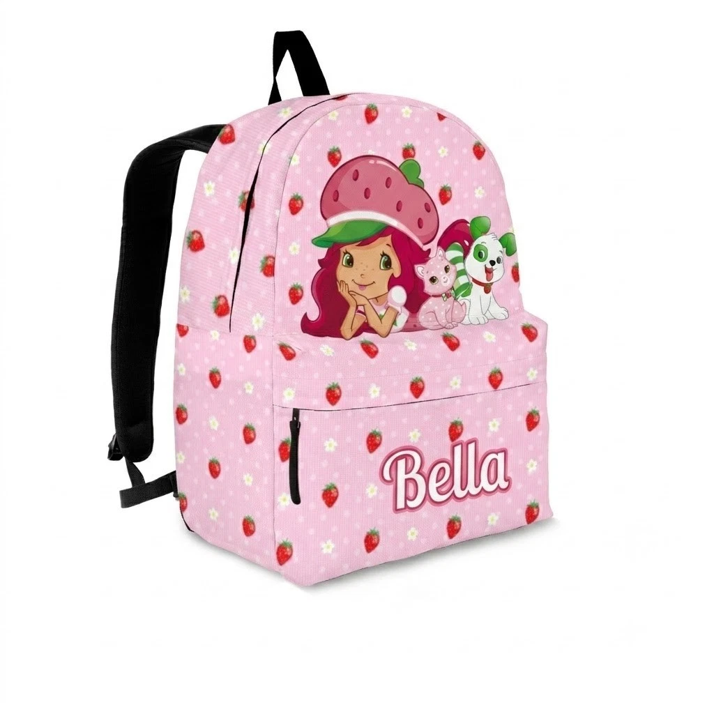 Custom Name Strawberry Girl Backpack, School Bag for Girls