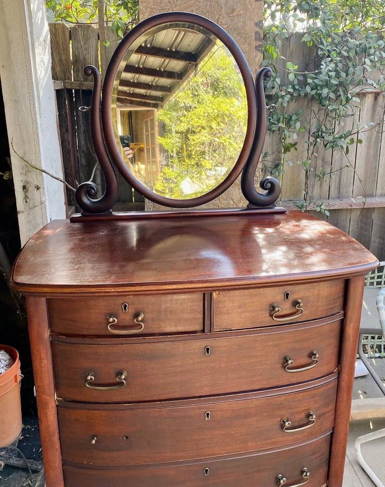 Antique Mahogany High Boy Dresser Chest with Adjustable Mirror - Image 2 of 4