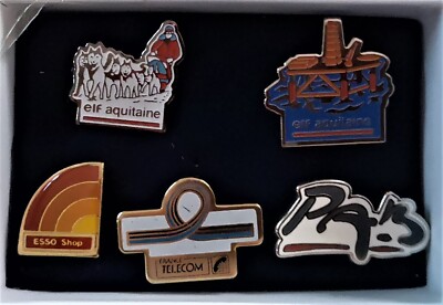 5 Anstecknadeln Abzeichen Brosche ESSO ELF AQUITANIEN FRANKREICH TELEKOM PAB Lot 32