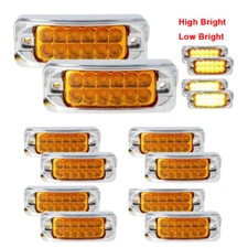 12-LED Amber Sealed Chrome Side Marker Clearance Truck Trailer Lights Waterproof