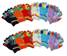 12 PK Kids Magic Grabber Children Knit Winter Warm Snowflake Christmas Gloves