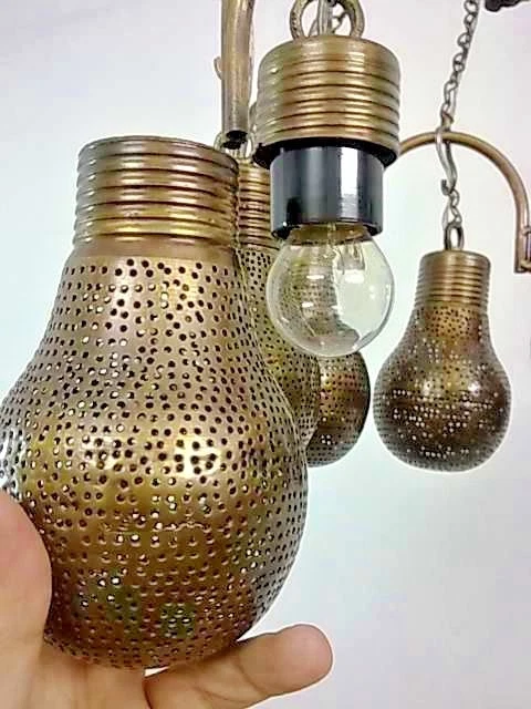 BR285 Handmade Brass Chandelier 8 Bulb-Shaped Shades Pierced Metal Pendant Light - Image 4 of 4
