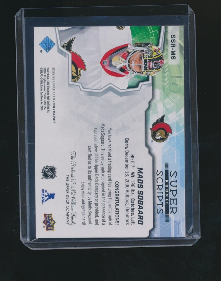 MADS SOGAARD 2022-23 UPPER DECK SPX SUPER SCRIPTS RC AUTO - Image 2 of 2
