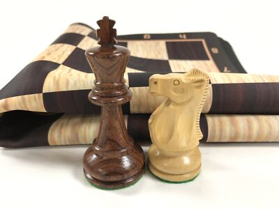 ULTIMATE WOOD CHESS SET - ANJUN 4X Weight  w/ BLACK BURL MOUSEPAD BOARD - 2XQ