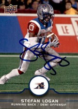 Stefan Logan Signed 2016 Upper Deck CFL Football card Montreal Alouettes