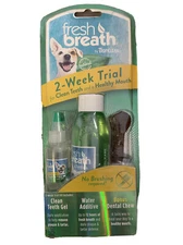Tropiclean Fresh Breath Dog Puppy Dental Kit Oral Care No Brushing! +Bonus Chew